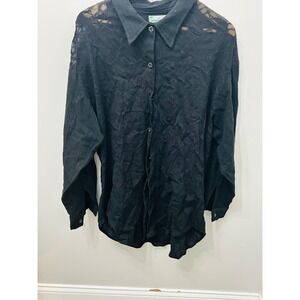 Porto Cruz Black Lace Sheer Button Up Long Sleeve Shirt Women's